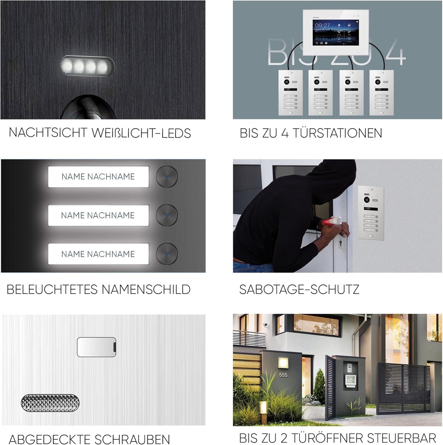 EVO-HD Video Türsprechanlage für 3-Familienhaus, 3 Familienhaus, Ohne App B.schwarz/Weiß