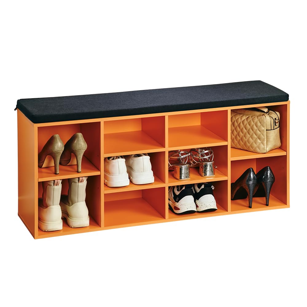 Schuhschrank mit Sitzkissen, 103,5 x 29,5 x 48 cm Orange