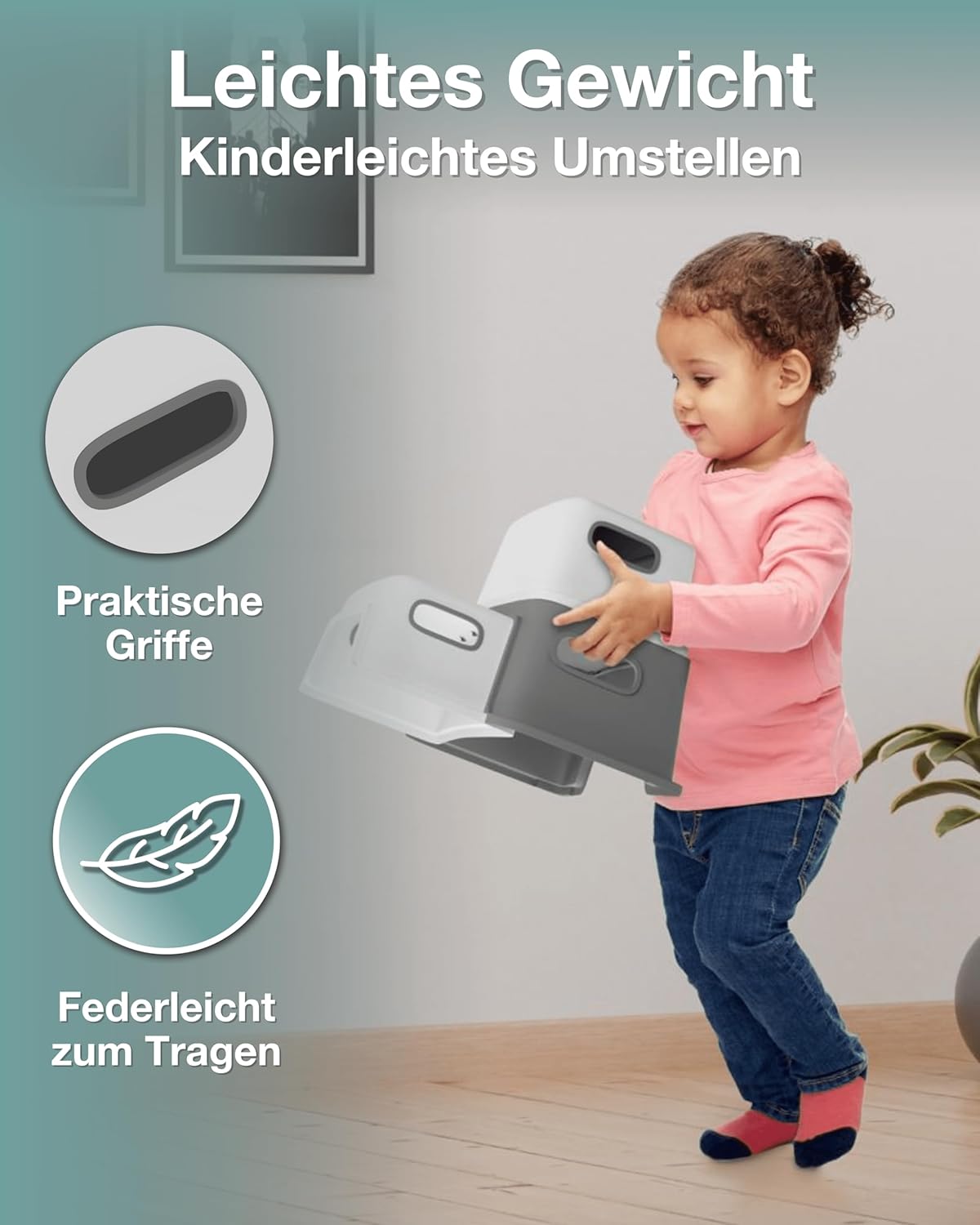 Sicherer Kinder Tritthocker mit Anti-Rutsch-Stufen, 2 Stufen Grau/Weiß