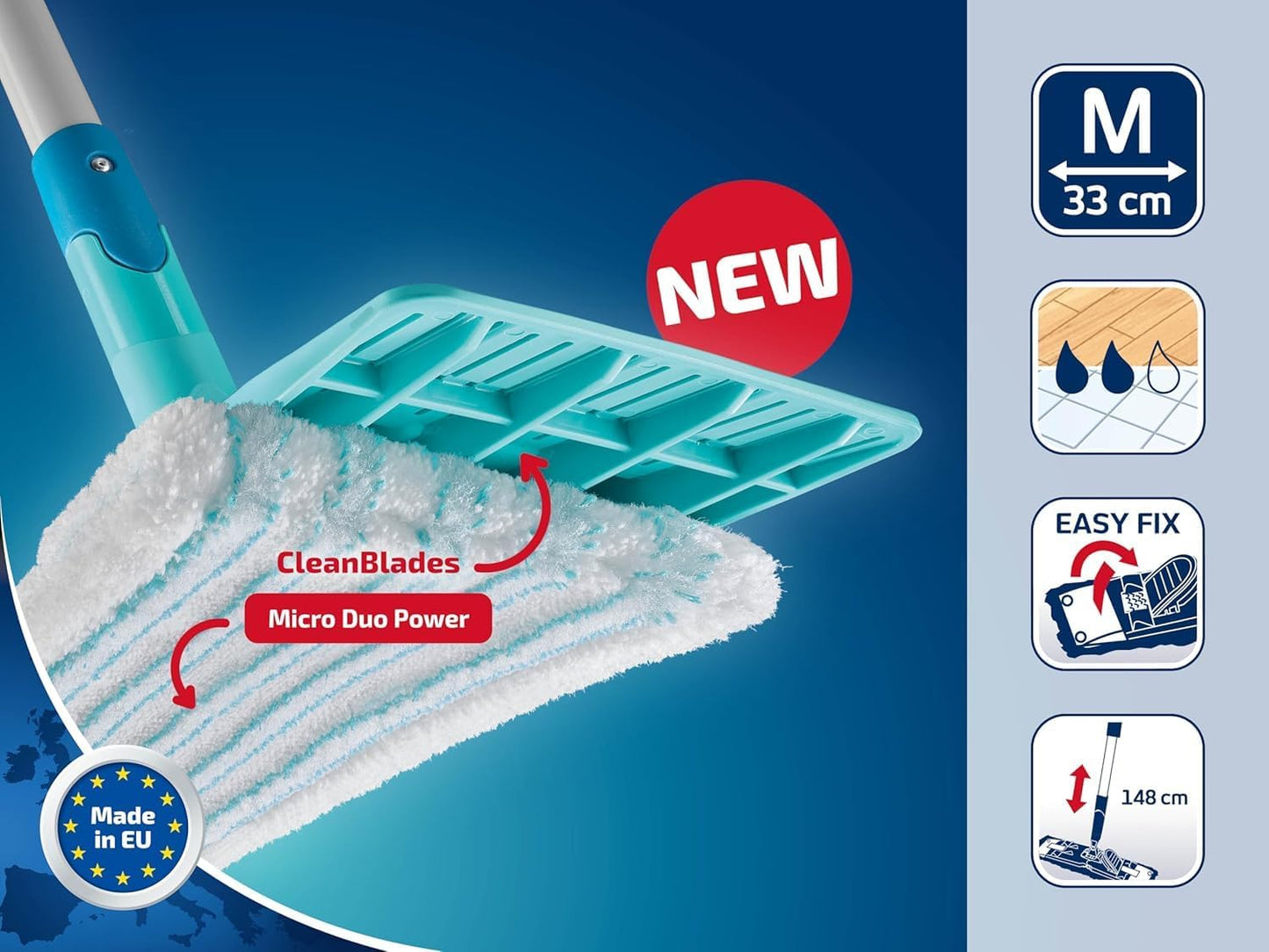 PowerClean Wischmopp-Set mit Mikrofaser-Bezügen, Nassreinigung PowerClean Set mit Extrabezug