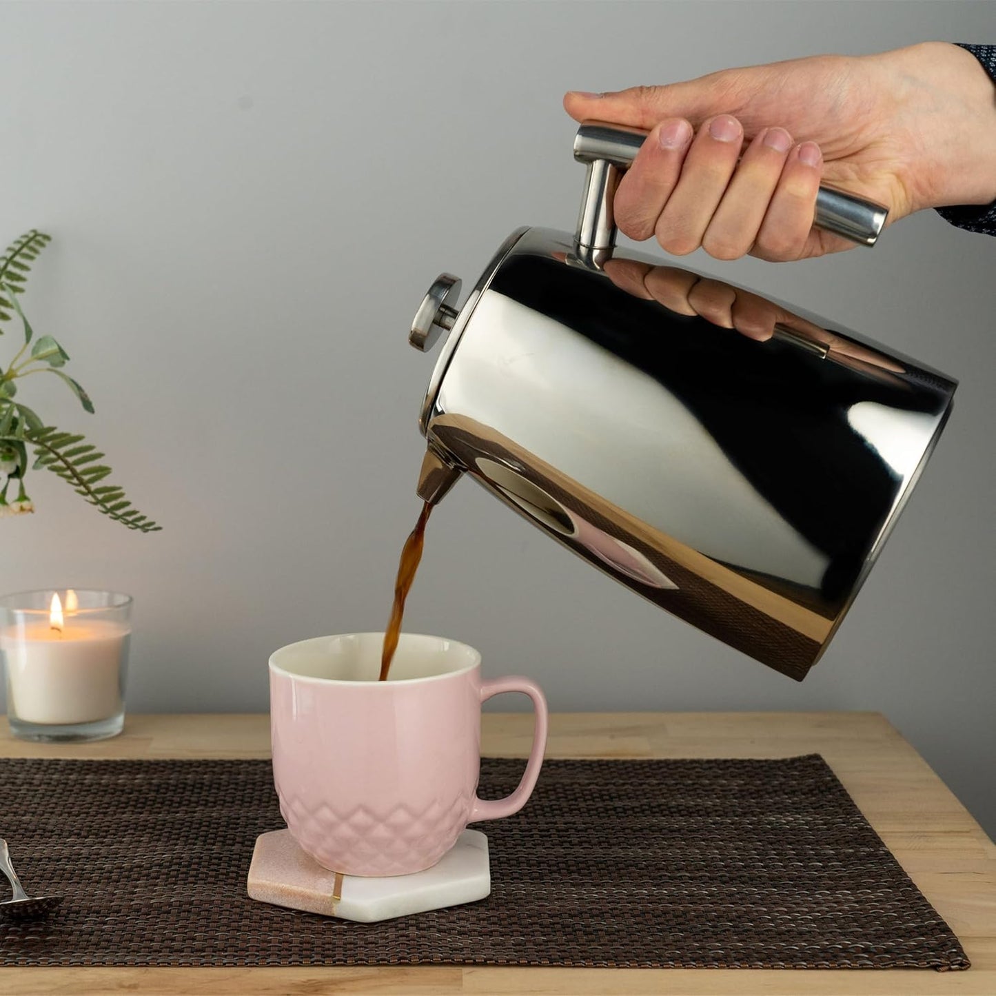 Doppelwandiger Kaffeebereiter aus Edelstahl (2L), Hochglanzpolitur 2L Kaffeekanne