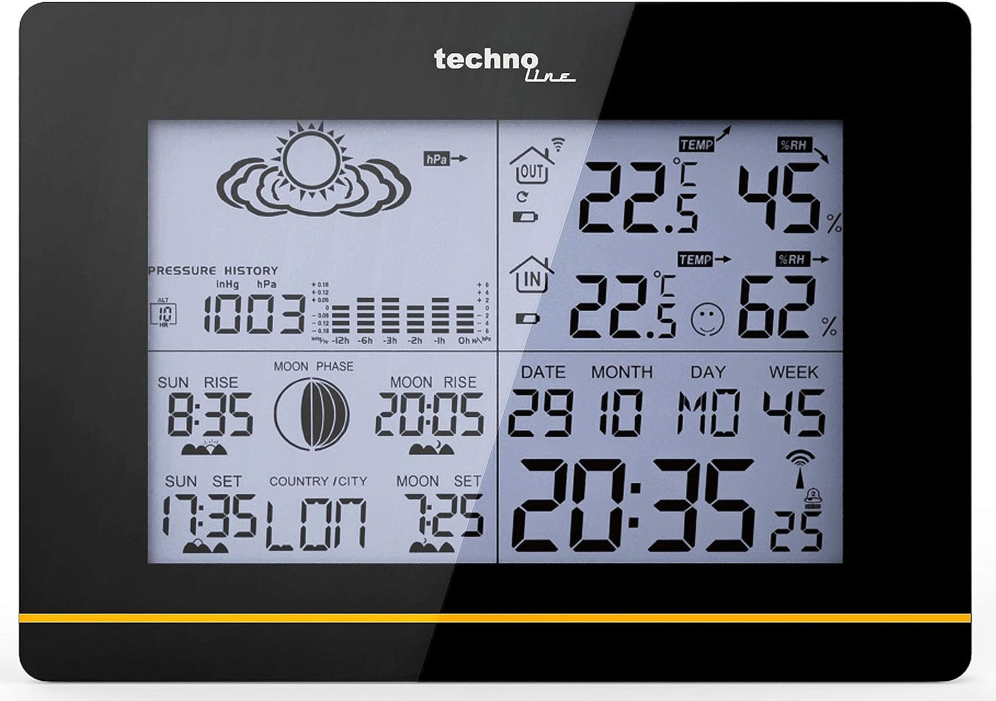 WS 6750 Wetterstation, schwarzes Gehäuse mit orangem Akzent