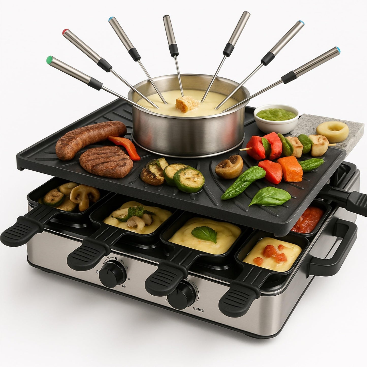 Raclette-Fondue-Set für 8 Personen, Fondue Set
