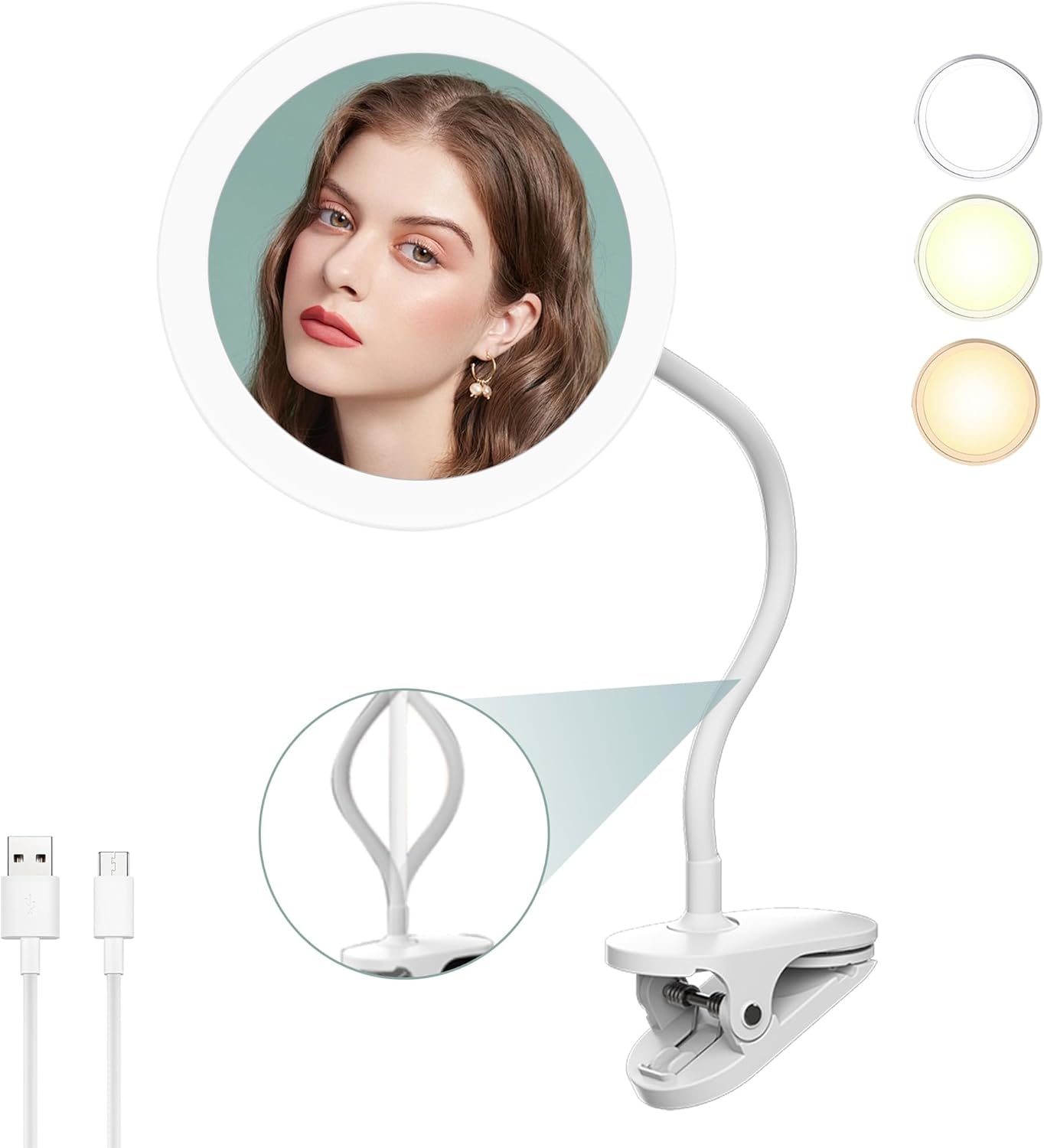 Kosmetikspiegel T03 mit LED & Schwanenhals, USB-ladbar