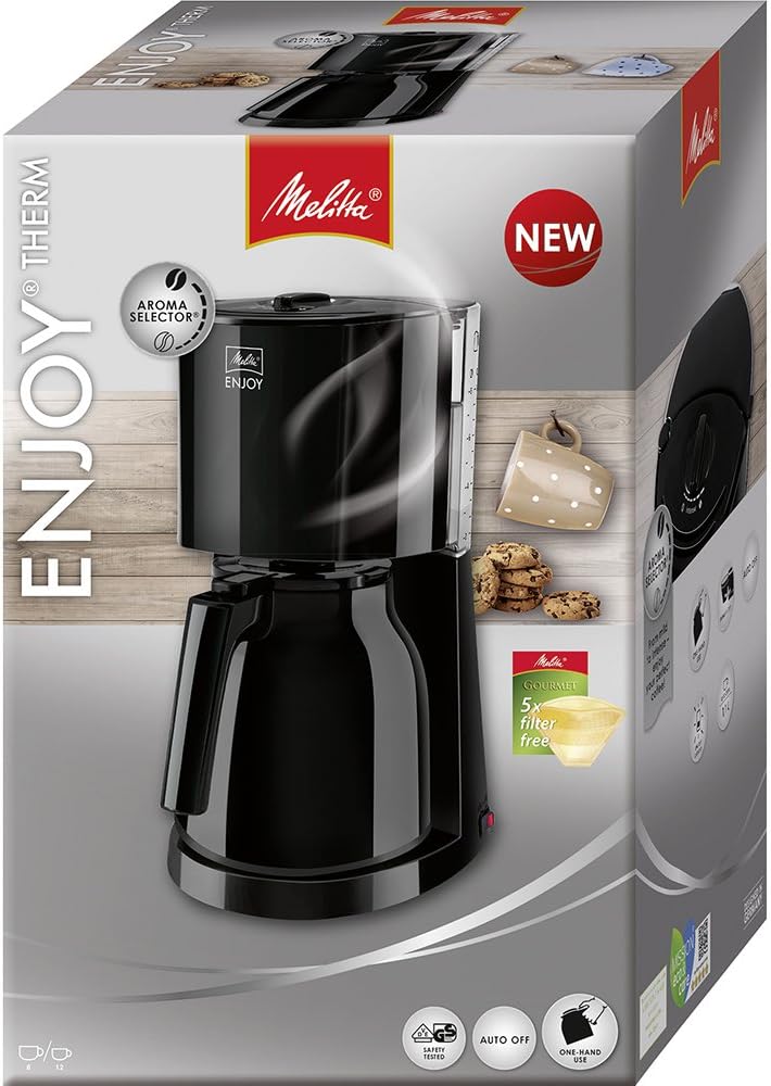 Enjoy 1017-06 Filterkaffeemaschine mit Thermoskanne, Schwarz, Thermkanne, Single