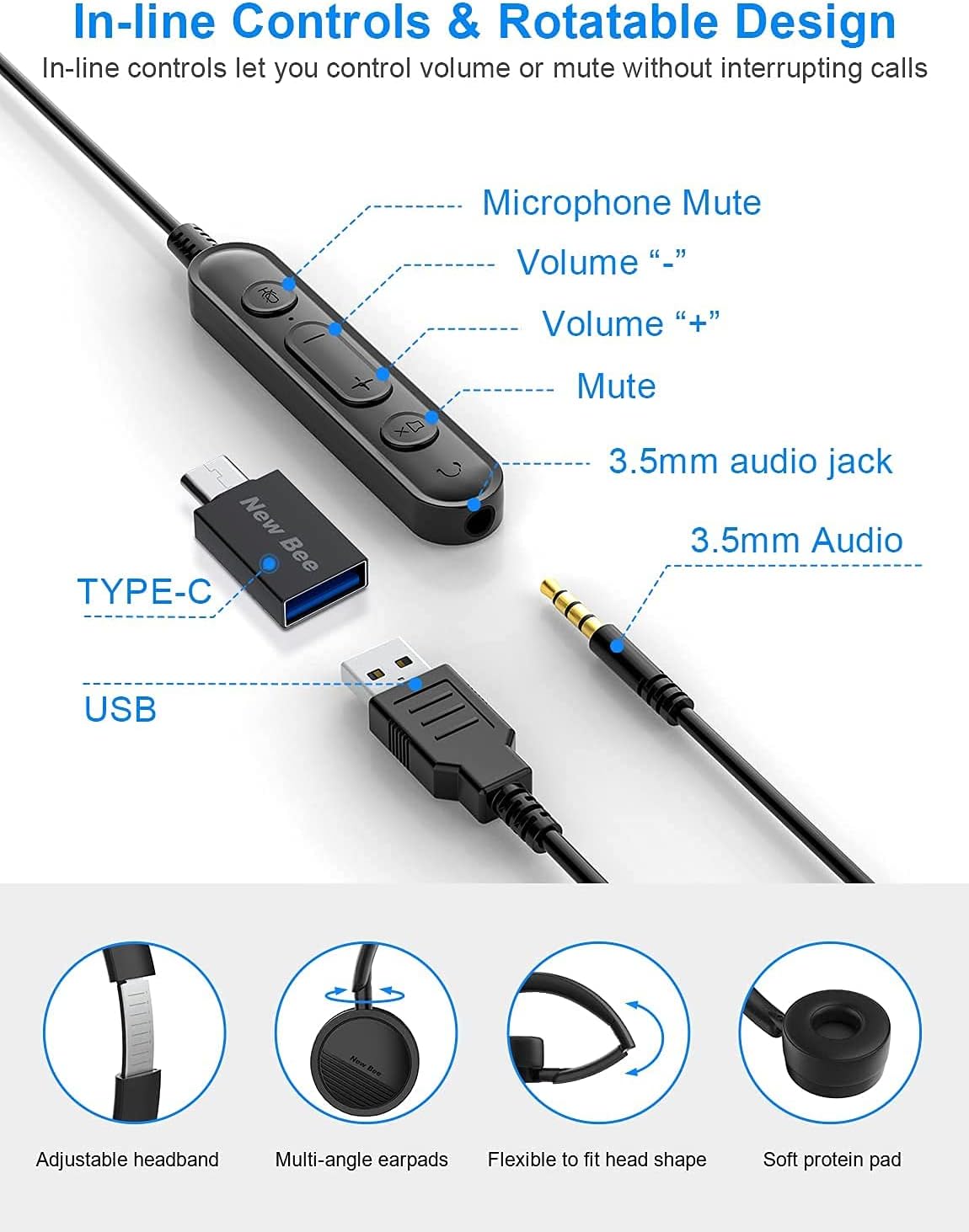 Headset mit Mikrofon und Noise Cancelling, 1 pack