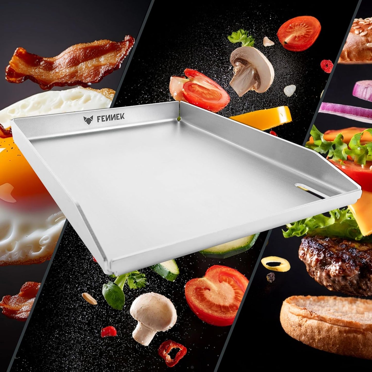 Teppanyaki Grillplatte mit Ablaufloch, FENNEK Plancha 40 x 30 cm mit Vorderkante