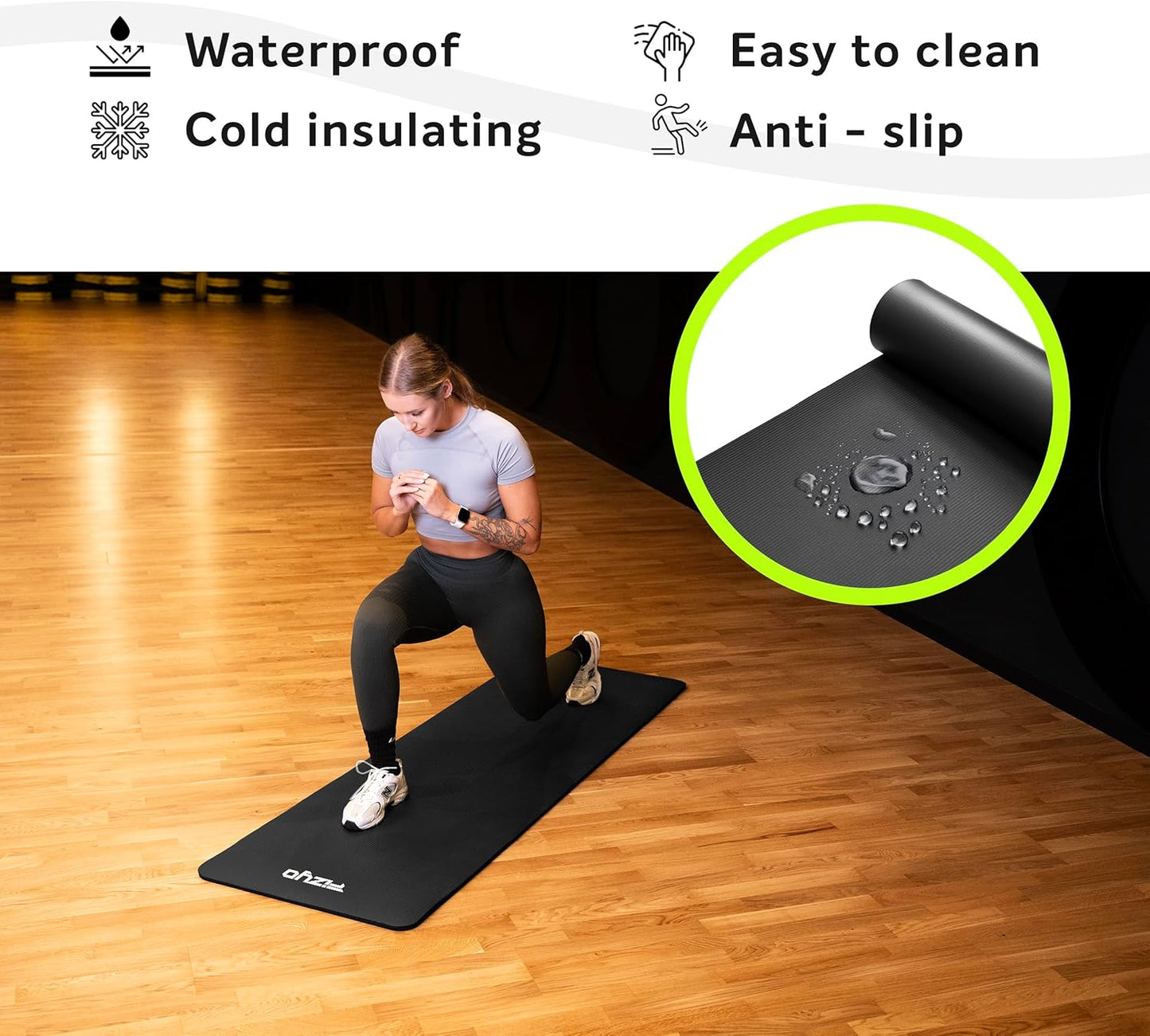 Rutschfeste Yogamatte, Schwarz 190x60x1 cm