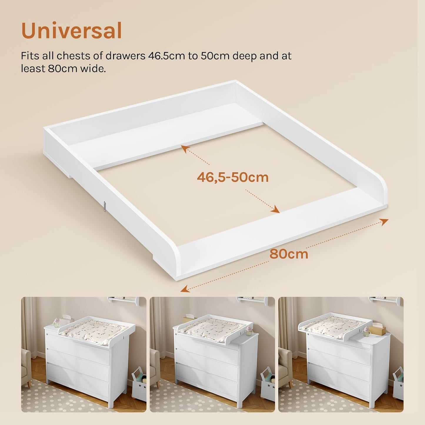 Wickelaufsatz für Wickelkommode mit Sicherheitsgurt, 80x10x80