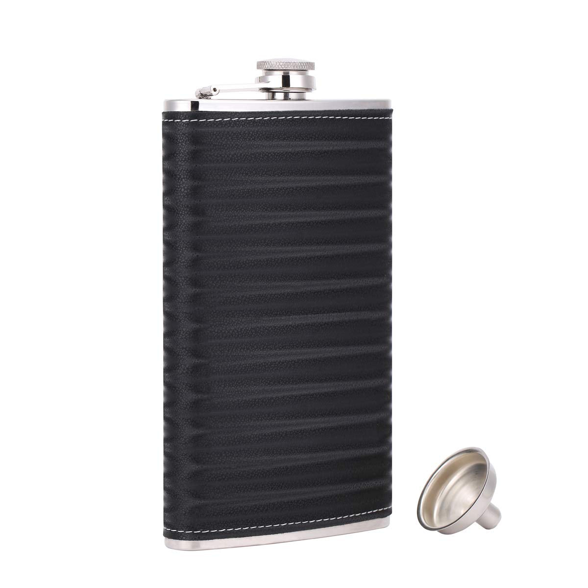 Flachmann mit Trichter, 12 oz D. Schwarz(2)