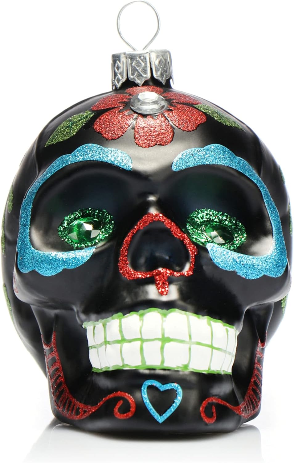 Weihnachtsbaumschmuck Totenschädel, 01 Stück - Schwarz/Grüne Augen