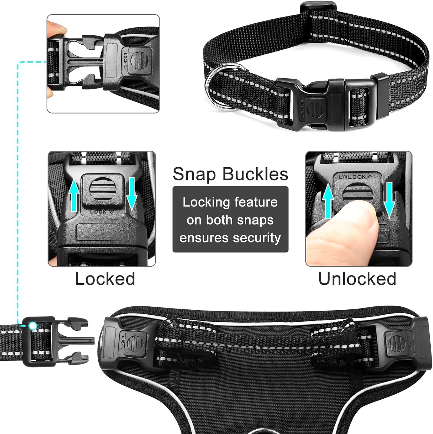 Hundegeschirr mit Halsband, Large Schwarz