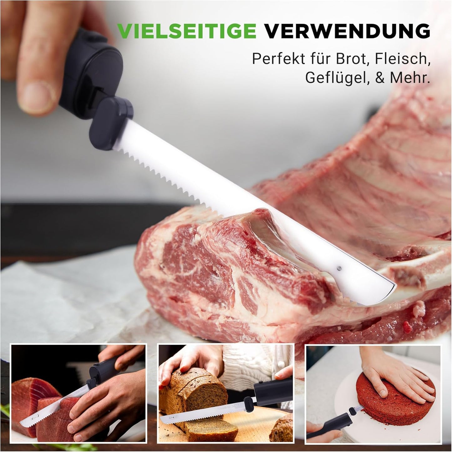 Elektrisches Messer mit ergonomischen Griff & Sicherheitsverriegelung, Schwarz