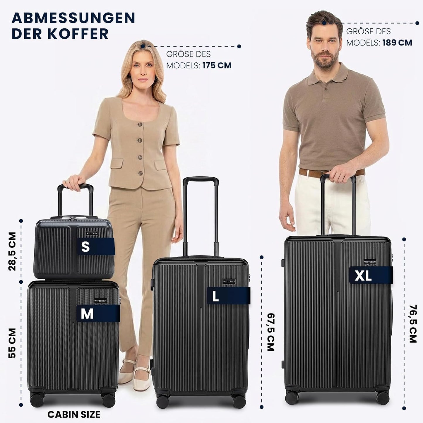 Hartschalen-Kofferset mit Kosmetiktasche (S-XL), Schwarz Kofferset (S, M, L, XL)