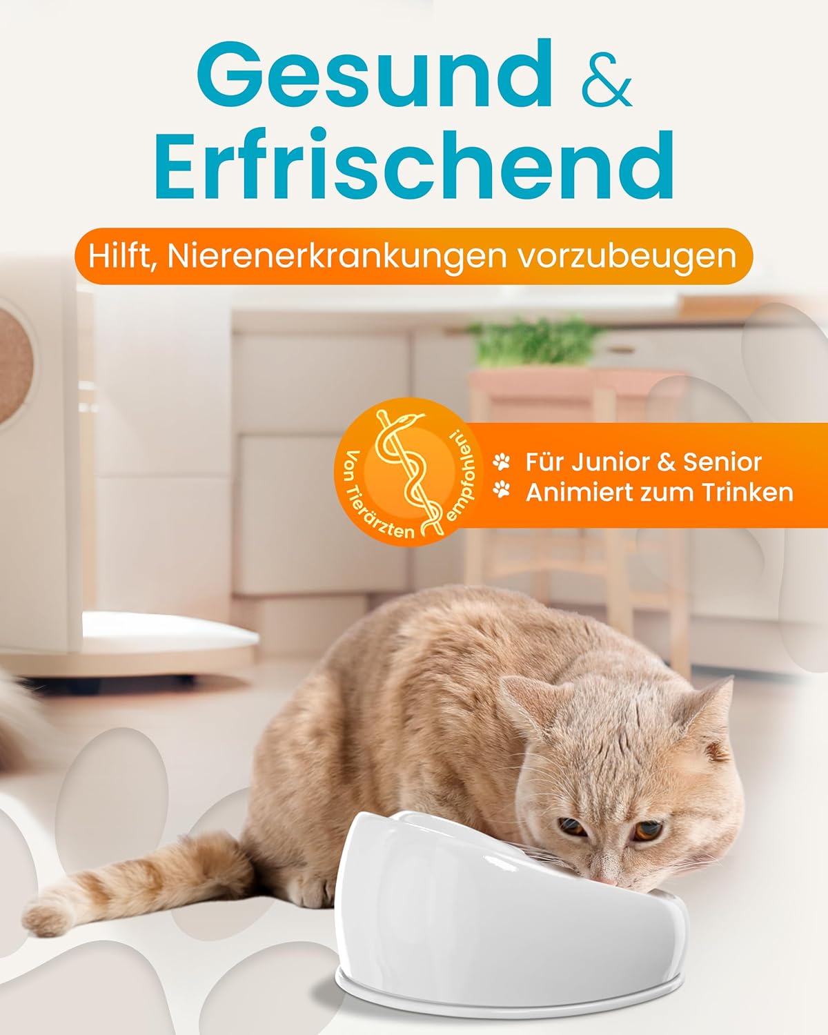 Keramik Katzen-Trinkbrunnen, hygienisch & leise, Weiss