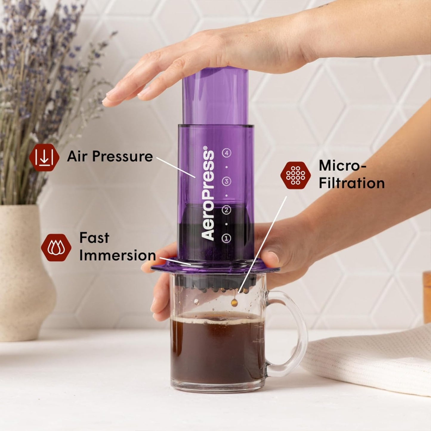 Kaffeepresse All-in-One im Espresso- und Pour-Over-Stil, Lila Standard