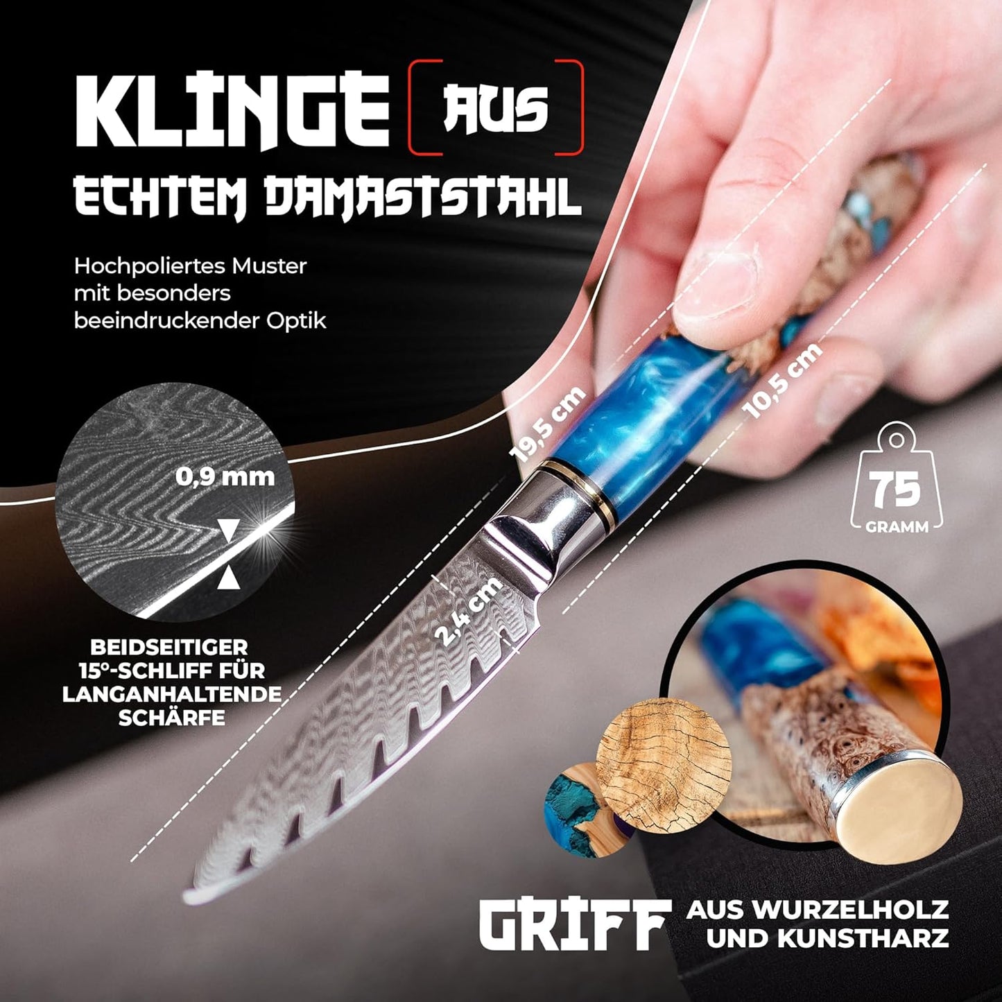 Damast Schälmesser, Schälmesser 9cm
