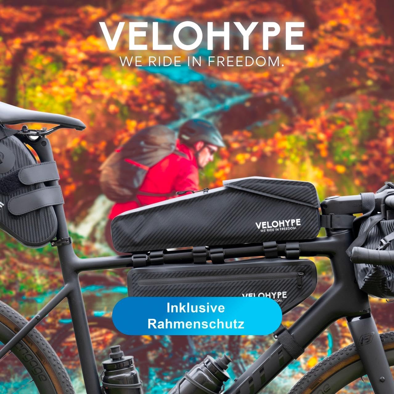 Bikepacking Rahmentasche, Bikepacking Rahmentasche 3 Liter Packvolumen Carbon-Struktur 3 Liter