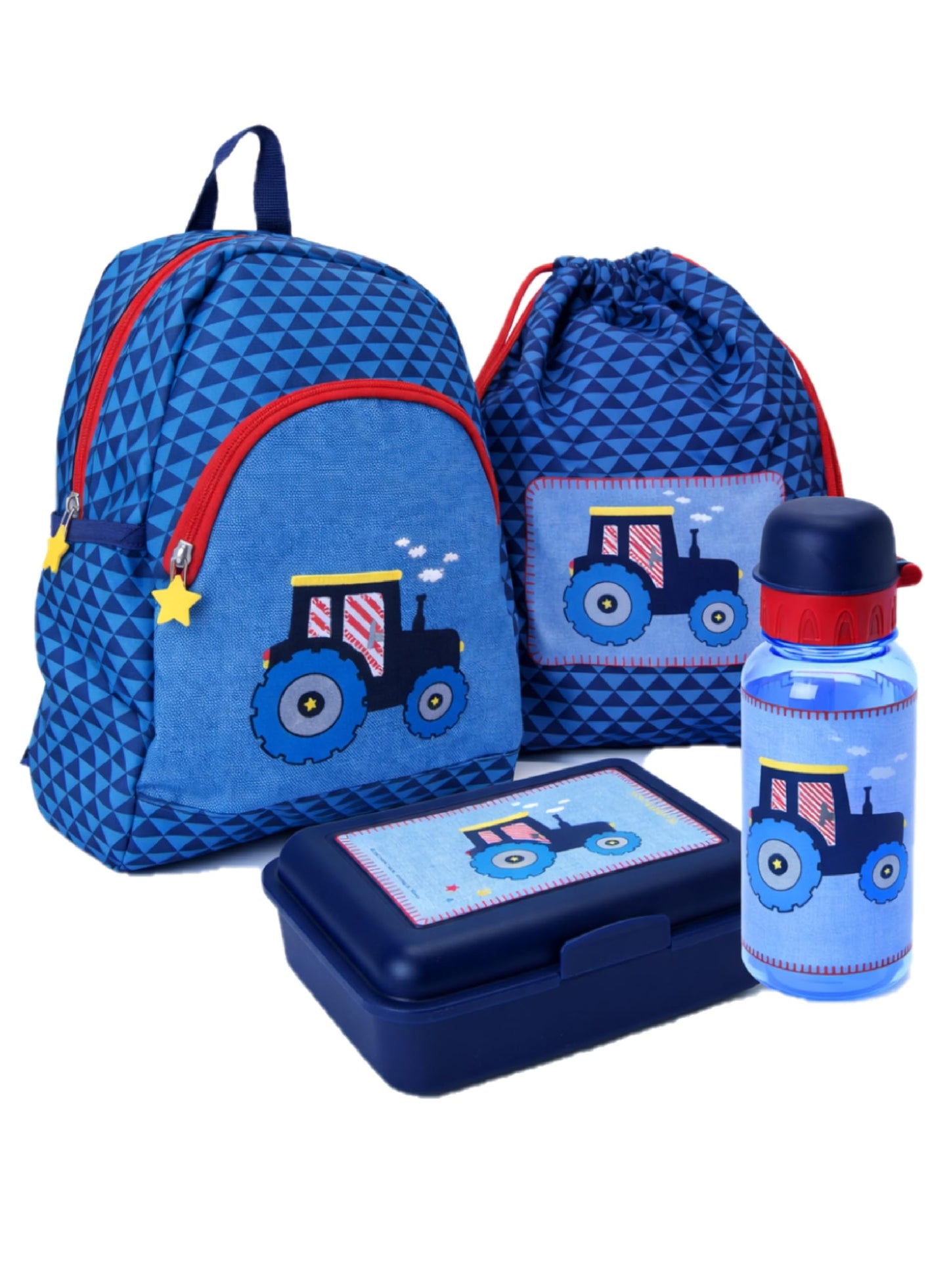 4-teiliges Kindergartenrucksack-Set, Traktor - Blau Rucksack-Set