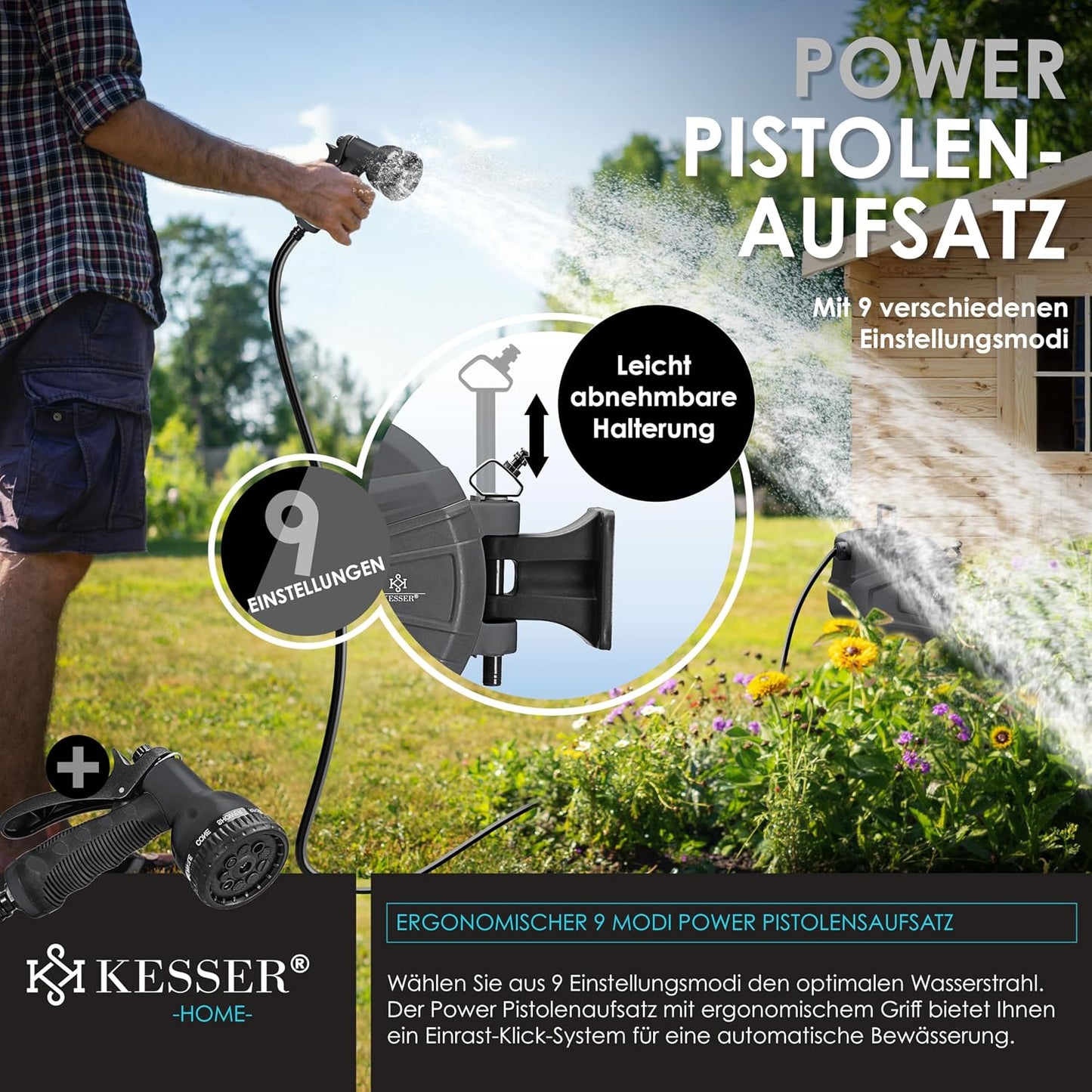Schlauchaufroller mit Gartenschlauch, Anthrazit 20 m