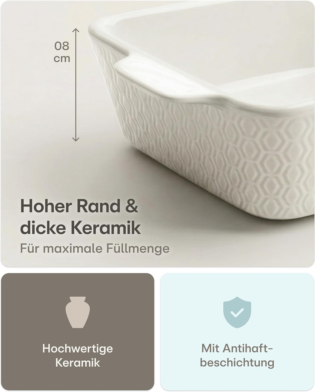 Auflaufform mit extra hohem Rand, Weiss