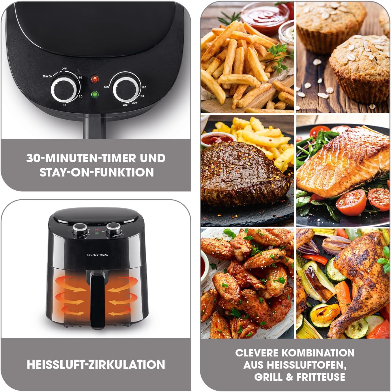 Heissluftfritteuse mit 8 Programmen, 4,5 Liter