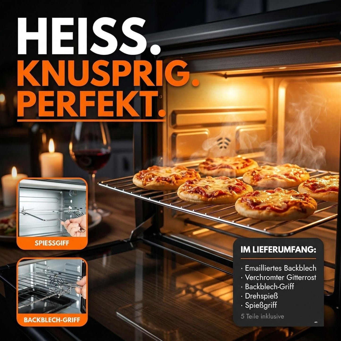 4-in-1 Minibackofen mit Umluft & Drehspiess, 30 Liter