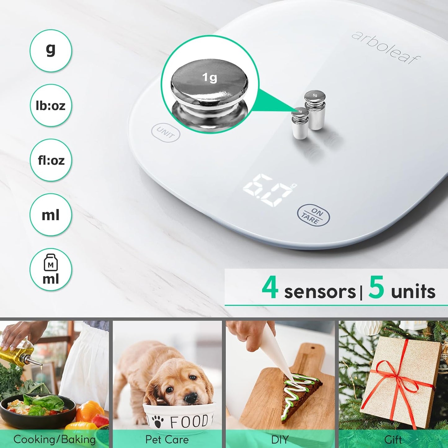 Digitale Küchenwaage mit Bluetooth, Weiss