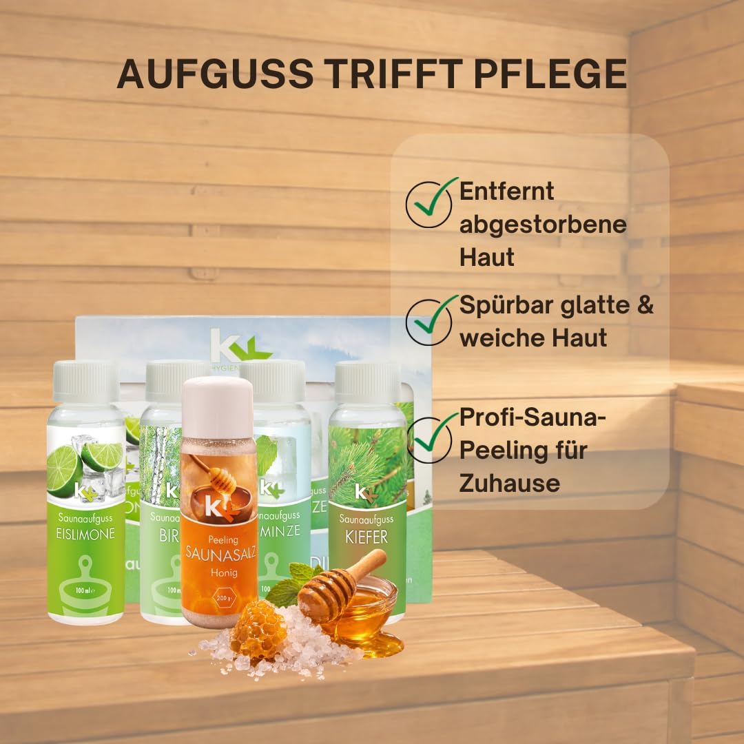Saunaaufguss-Geschenkset Skandinavien + Honig Saunasalz Peeling, Skandinavien