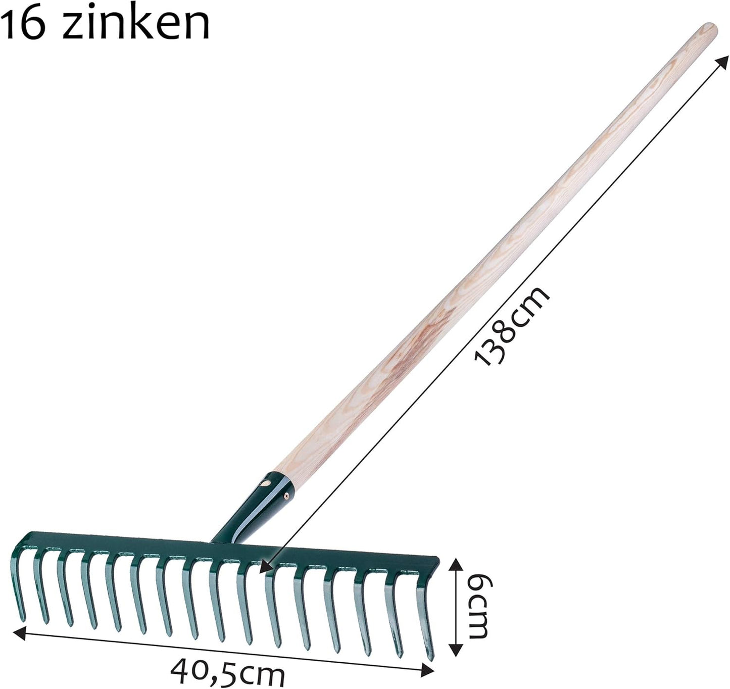 Metallrechen mit Holzstiel, 16 Zinken