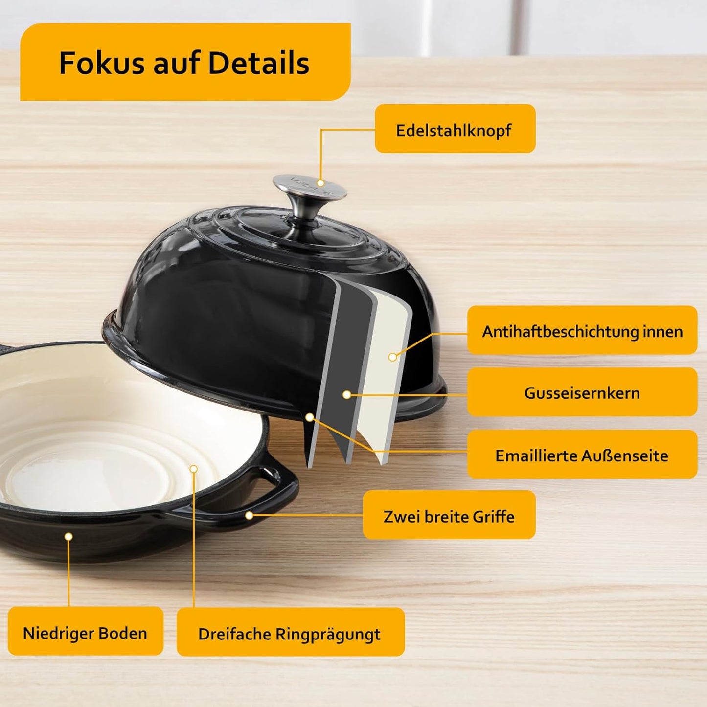 Brotbacktopf mit Deckel, Schwarz