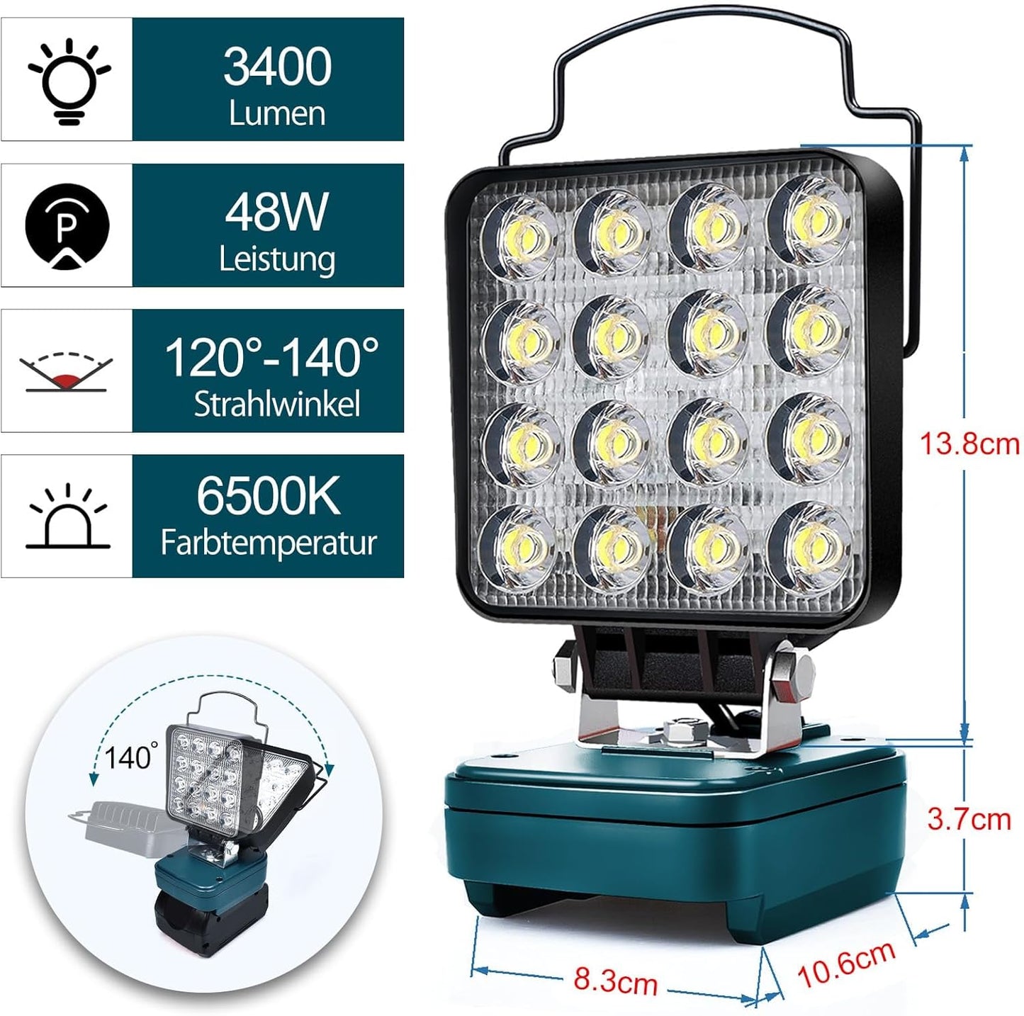 LED Arbeitsleuchte 18V Akku, Braun