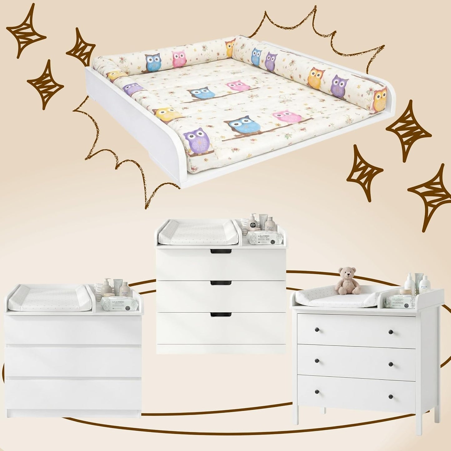 Wickeltischaufsatz mit Trennfach, Weiss 80cm mit Trennfach