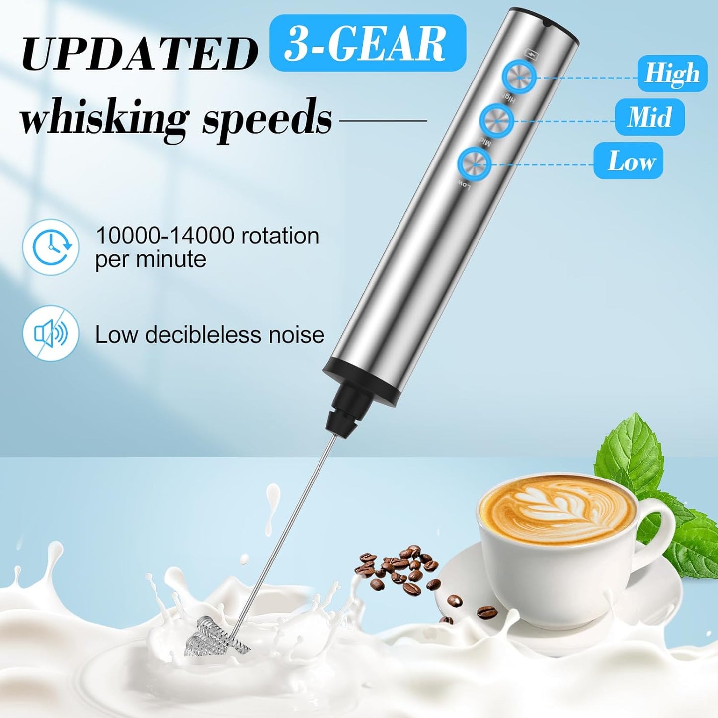 Elektrischer Milchaufschäumer USB, Edelstahl Schneebesen, frother new