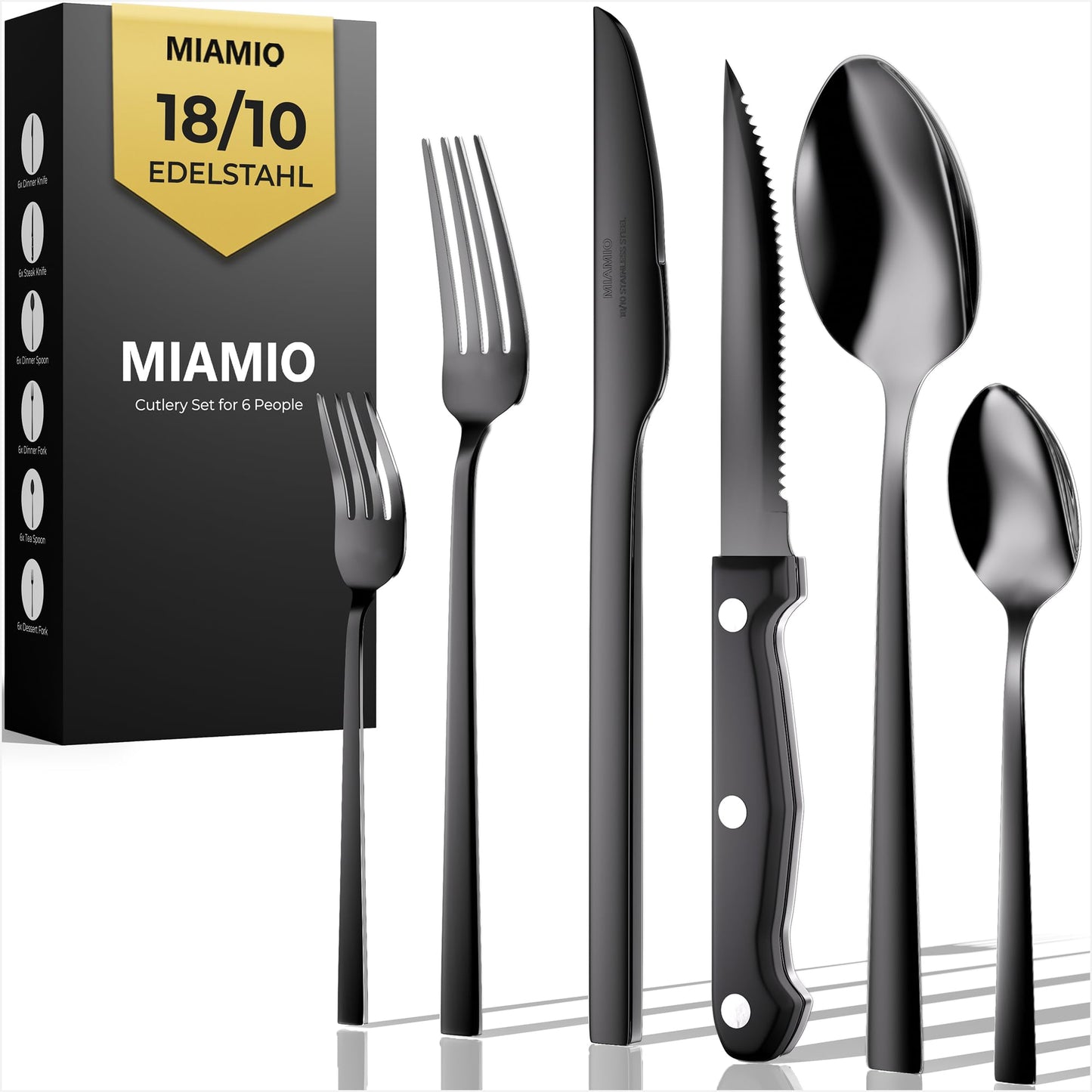 36-teiliges Besteckset, Schwarz 36 teilig