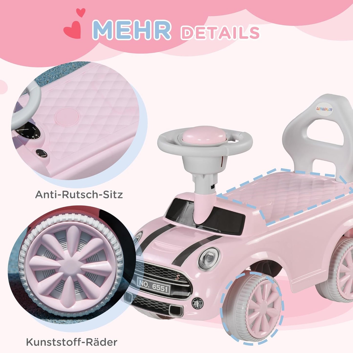 Rutschauto Kunststoff Rosa, Rosa