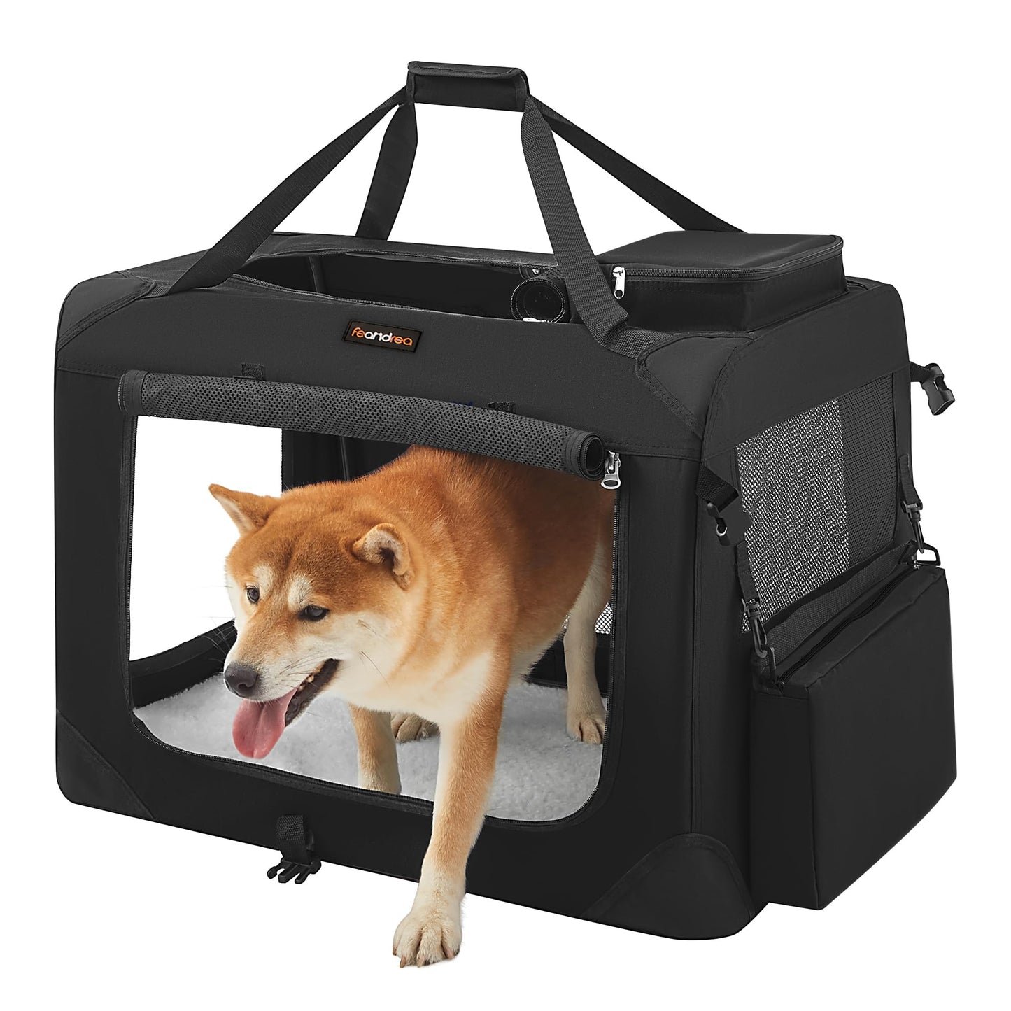 Faltbare Hundetransportbox mit Metallrahmen, Schwarz L 70 x B 52 x H 52 cm