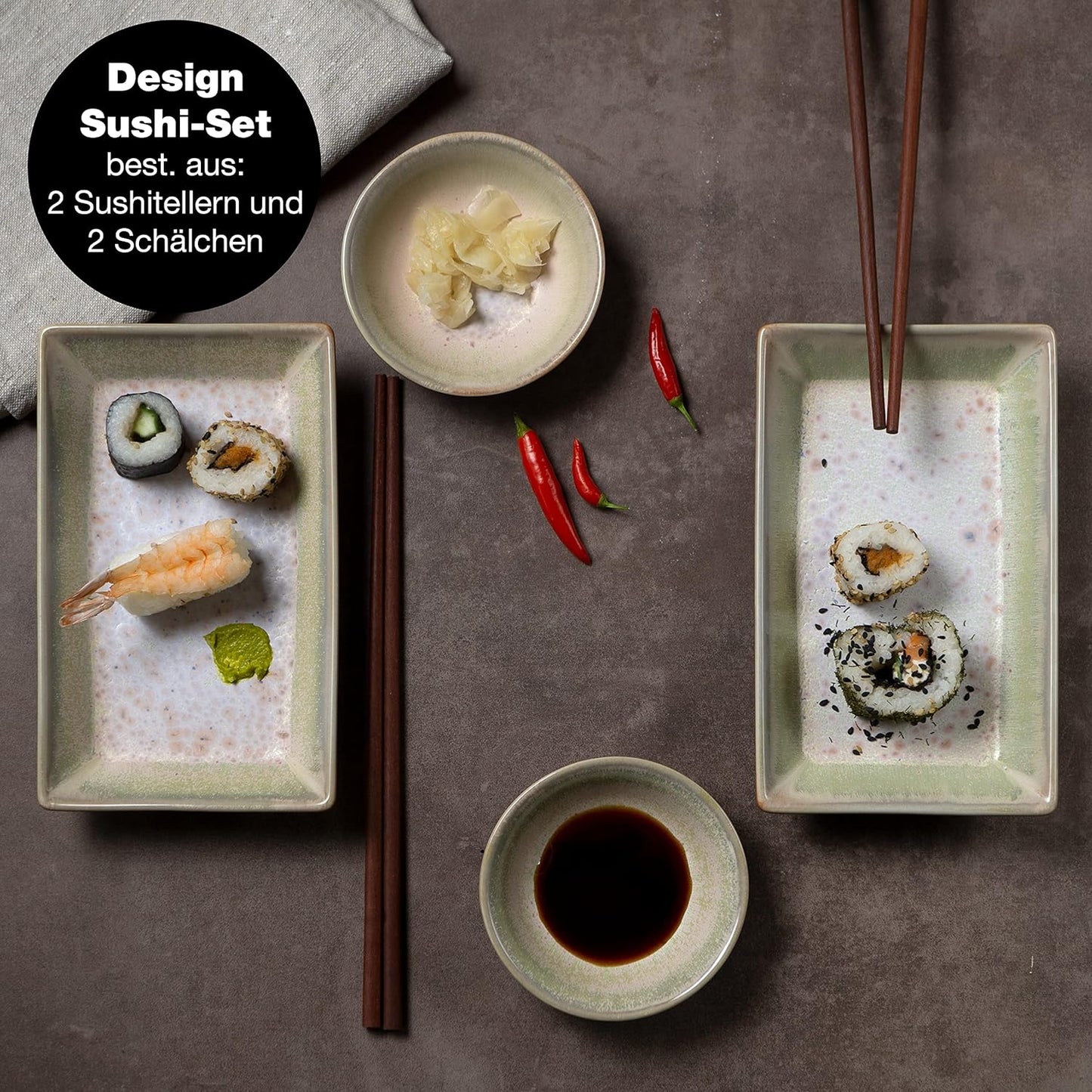 4-tlg. Sushi Geschirr Set, Beige-lila
