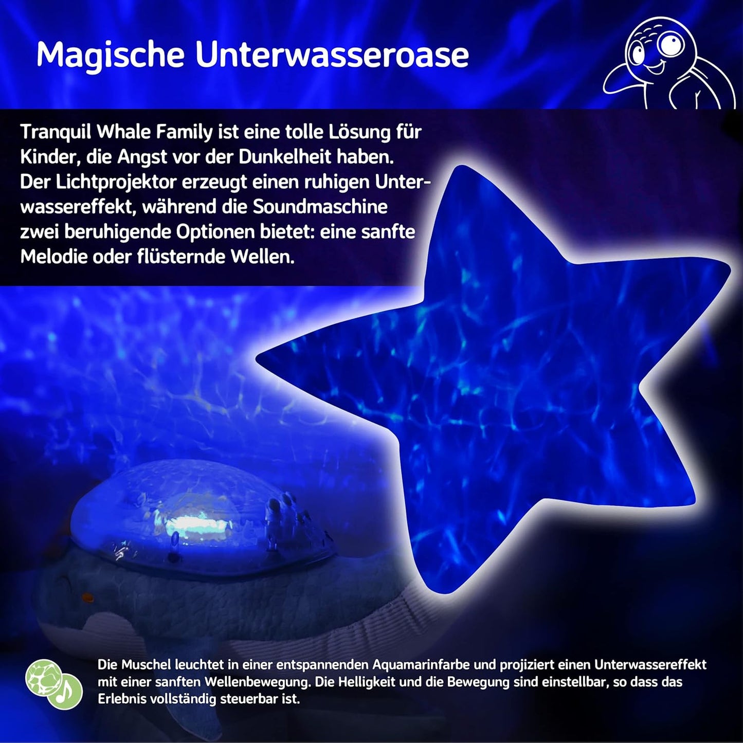 Nachtlicht Meeresbodenprojektor mit Geräuschen, Tranquil Whale Family – Weiss Einheitsgrösse