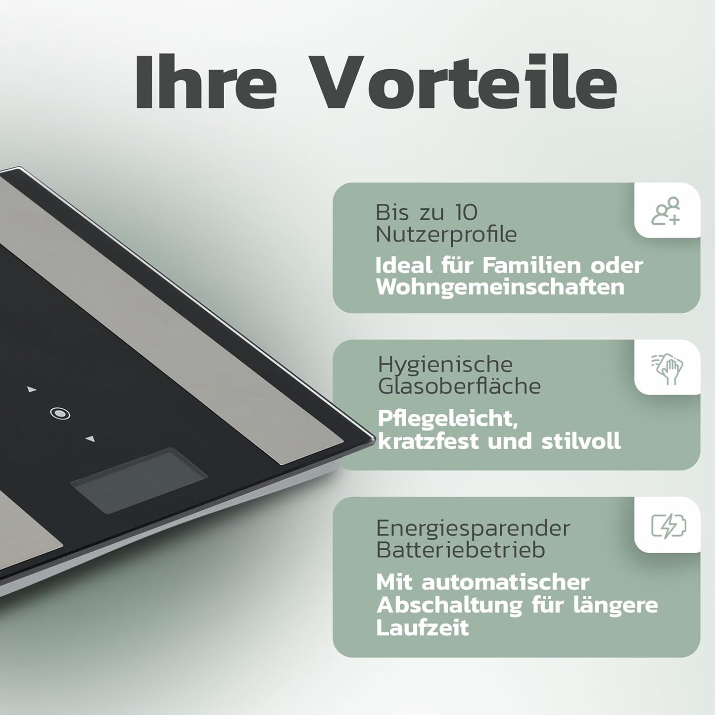 8-in-1 Glas-Personenwaage mit Körperfettanalyse, Schwarz