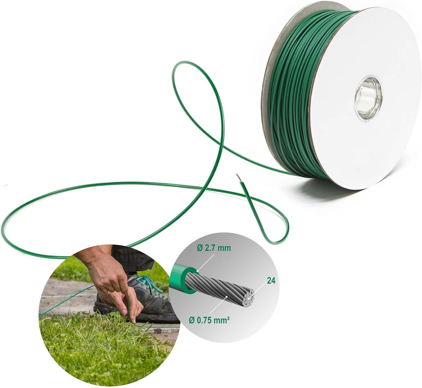 Mähroboter Begrenzungskabel 250 m, Kupfer, Zinn, HDPE ; Ø2.45mm, 250m