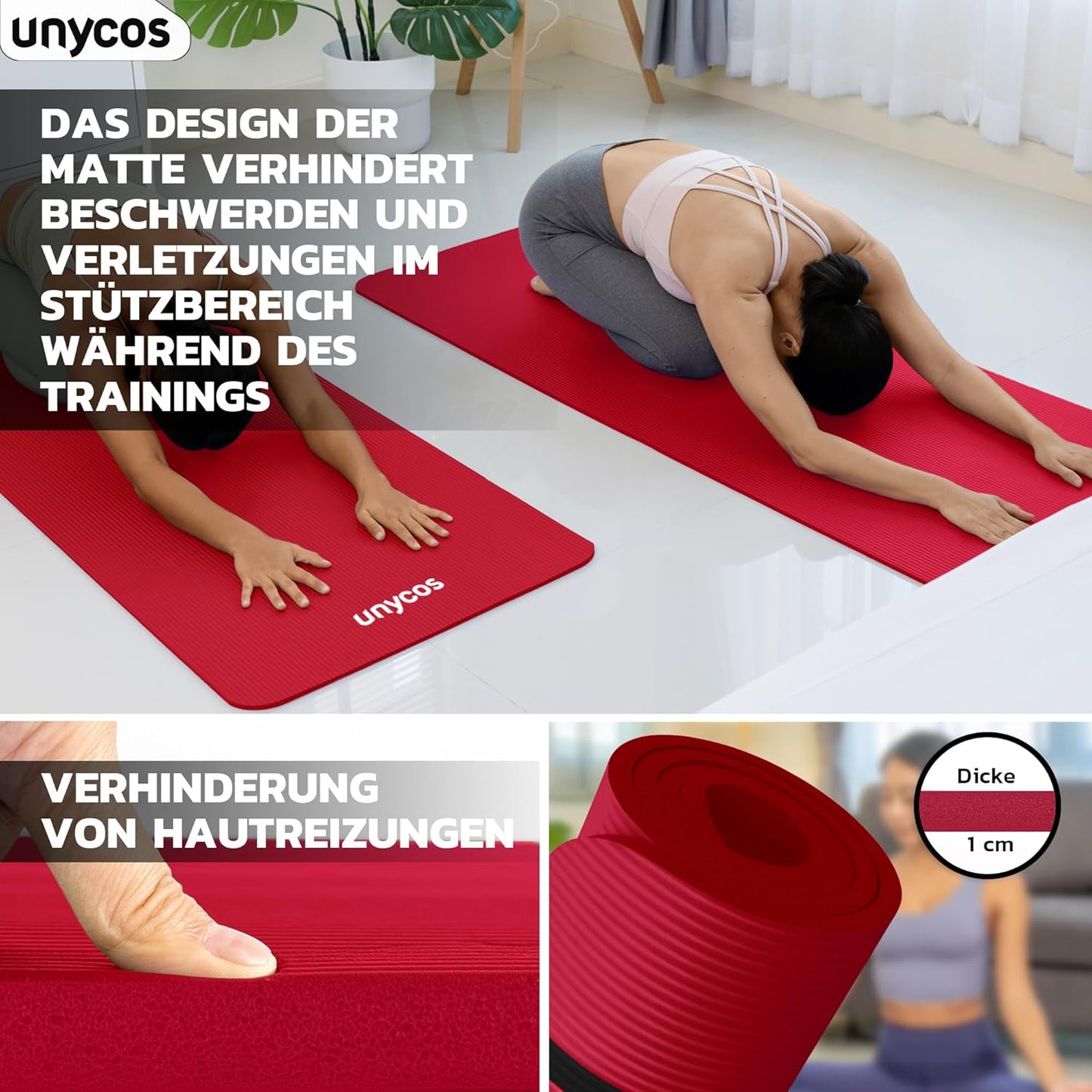 Rutschfeste Yogamatte mit Tragetasche, #05 Rot 183*60*1 cm