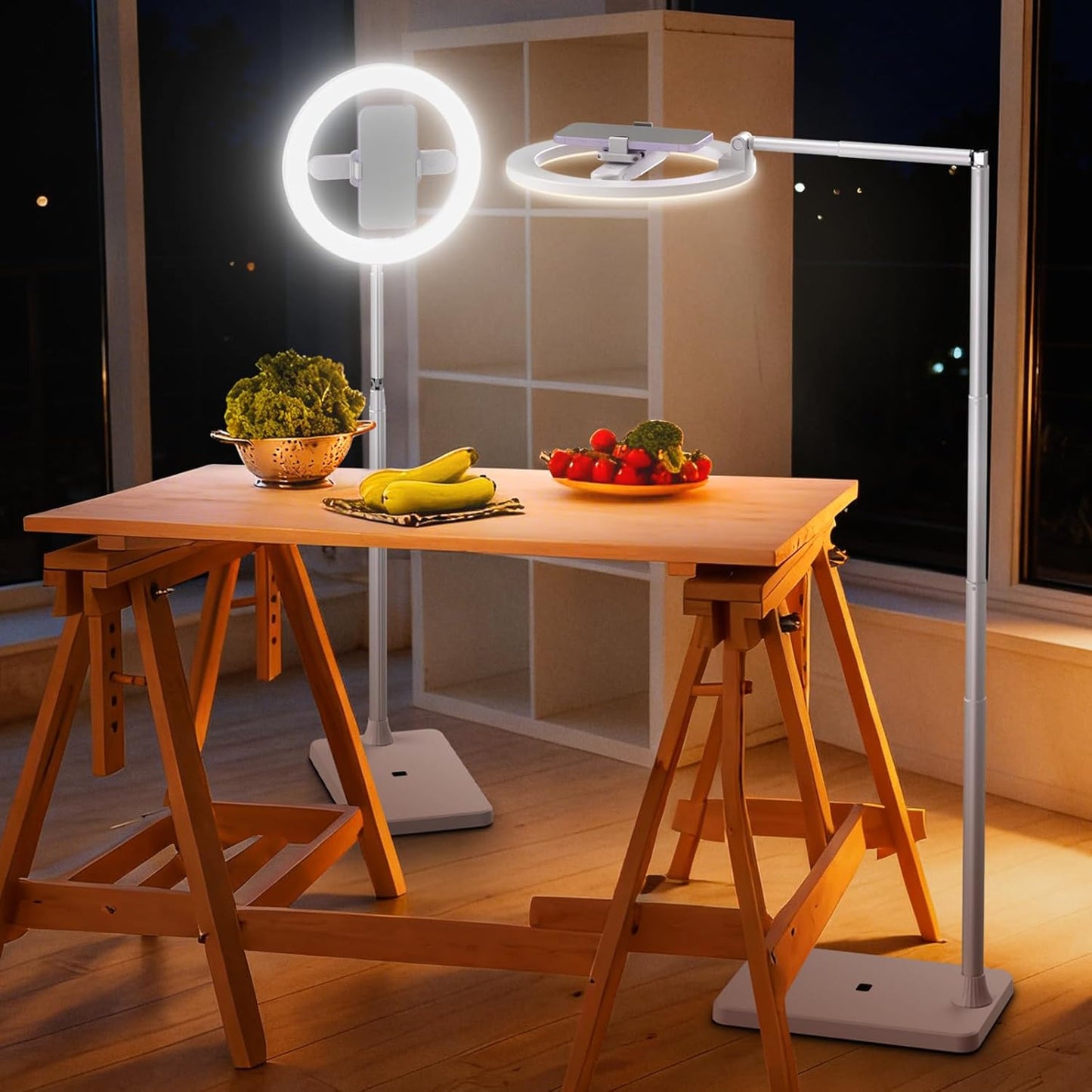 LED-Ringlicht mit Stativ & Handyhalter, Weiss 10" mit Bodenständer