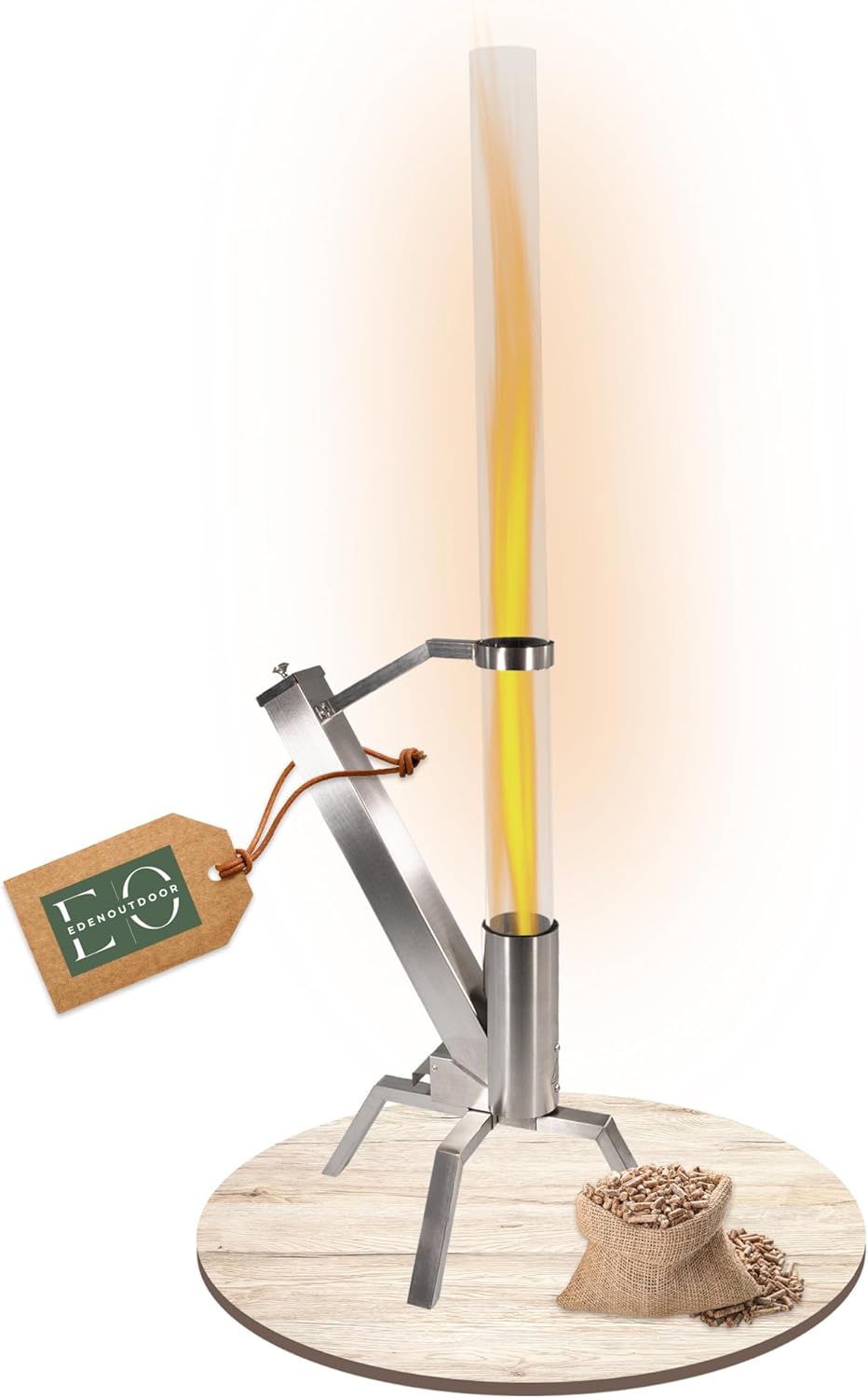 Pelletbefeuerte Gartenfackel mit Glasröhre, Gartenfackel