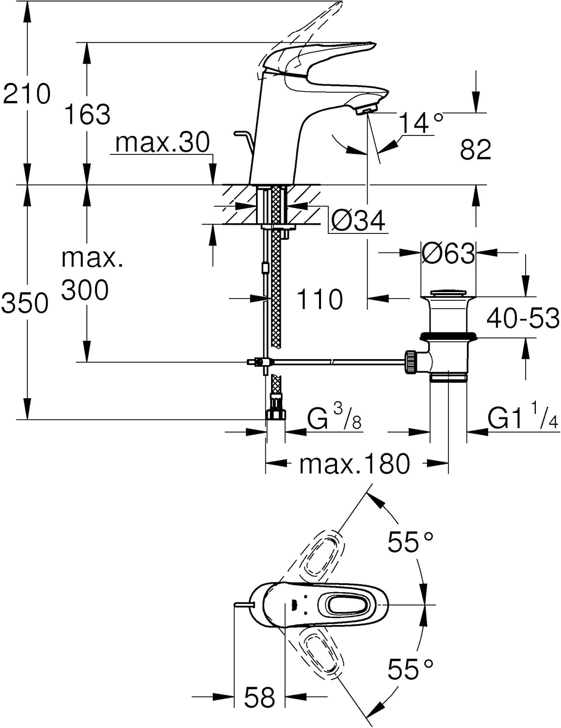 Eurostyle Einhand-Waschtischbatterie S-Size, S ; offener Metall-Hebelgriff (chrom) ; Chrom
