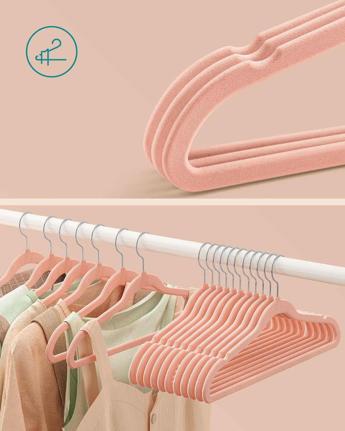 30er-Set Samt-Kleiderbügel, 30 Stück Rosa