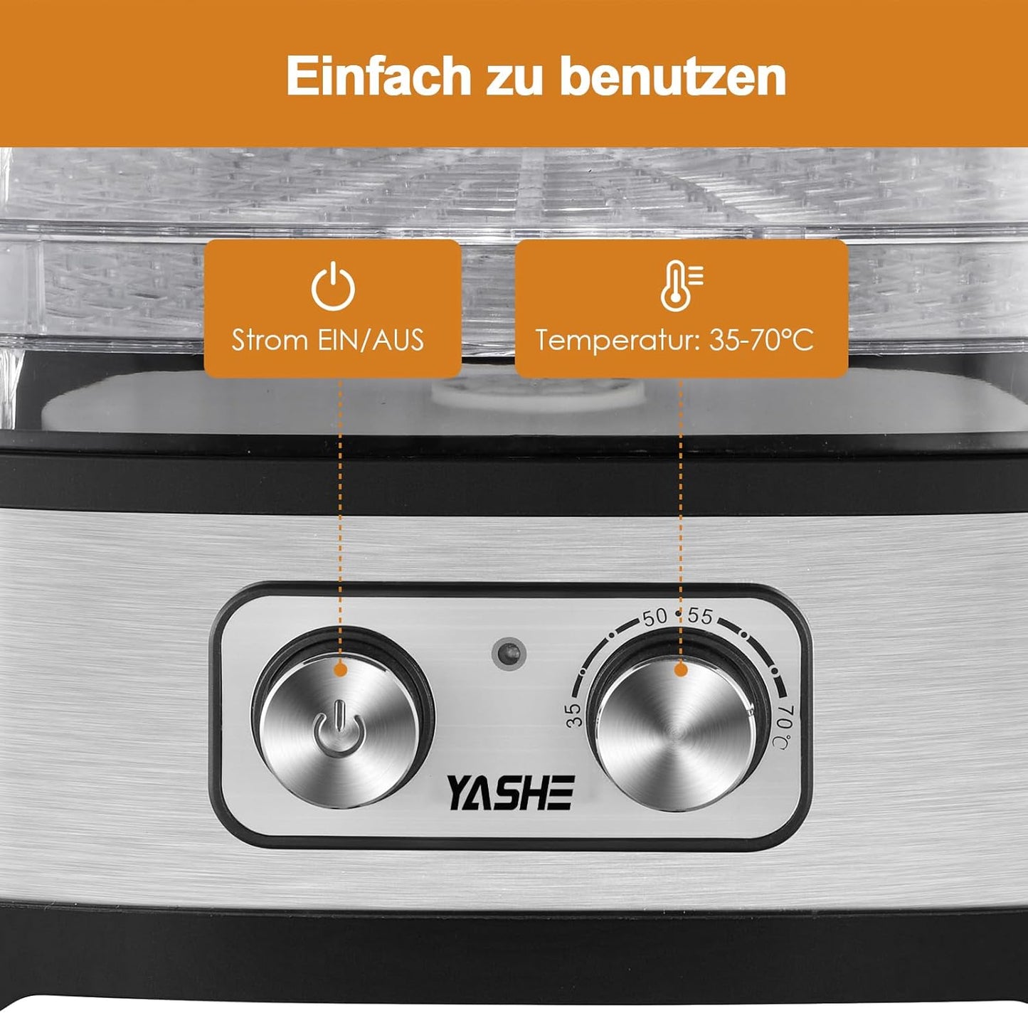 GGJ-261A Dörrautomat mit 5 höhenverstellbaren Tabletts, Knopfsteuerung 5 BPA-frei Tabletts