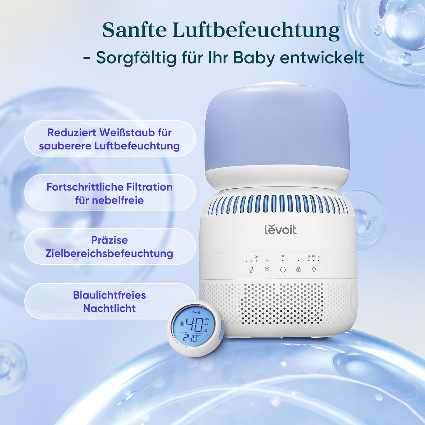 Sprout Verdunstungsluftbefeuchter 3,8L, leise, Smart Funktionen, 3,8L Verdunstungsluftbefeuchter