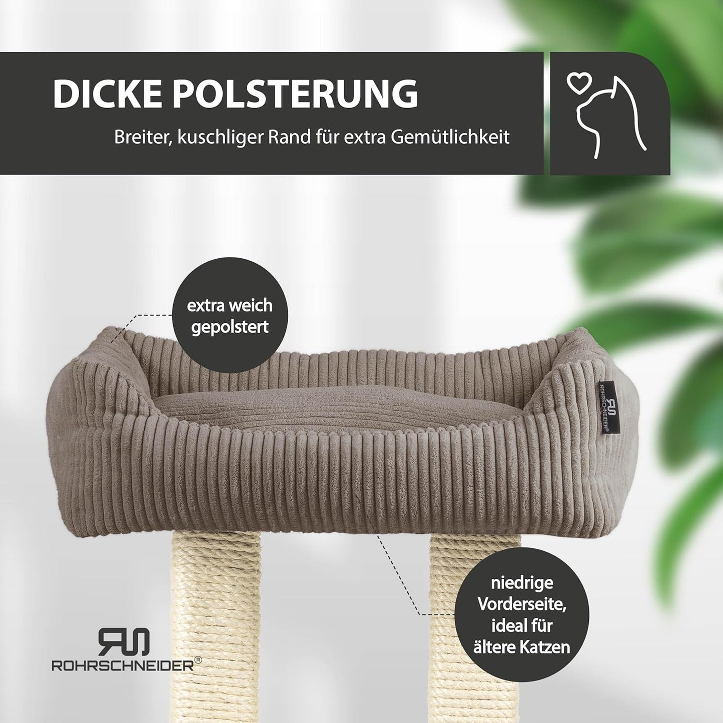 Moderner Kratzbaum, Cordstoff breit taupe