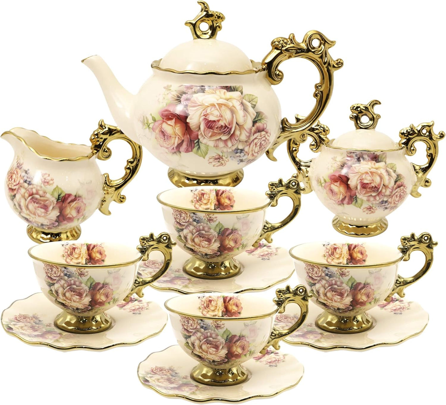 Tee- und Kaffeeservice im Vintage-Design, Gold Teeservice
